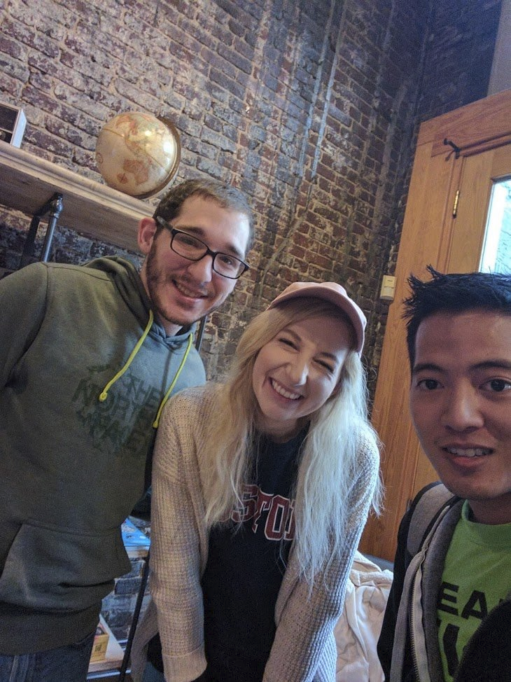 Selfie with Saxton and Kalsey at Awaken coffee shop in Knoxville